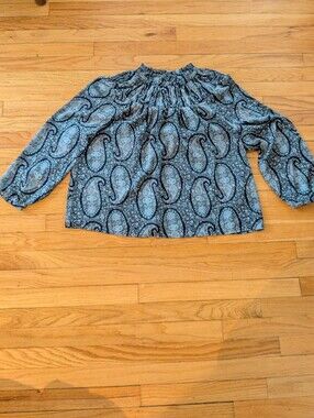 J.Crew Factory Smocked Neck Paisley Print Women's Blouse - Blue